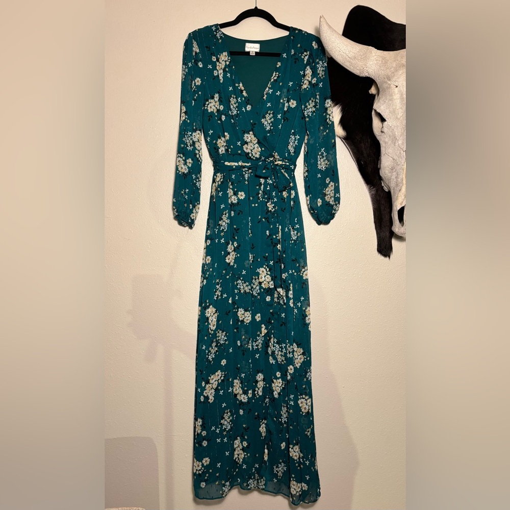 Premier Teal Floral Long Sleeve Dress